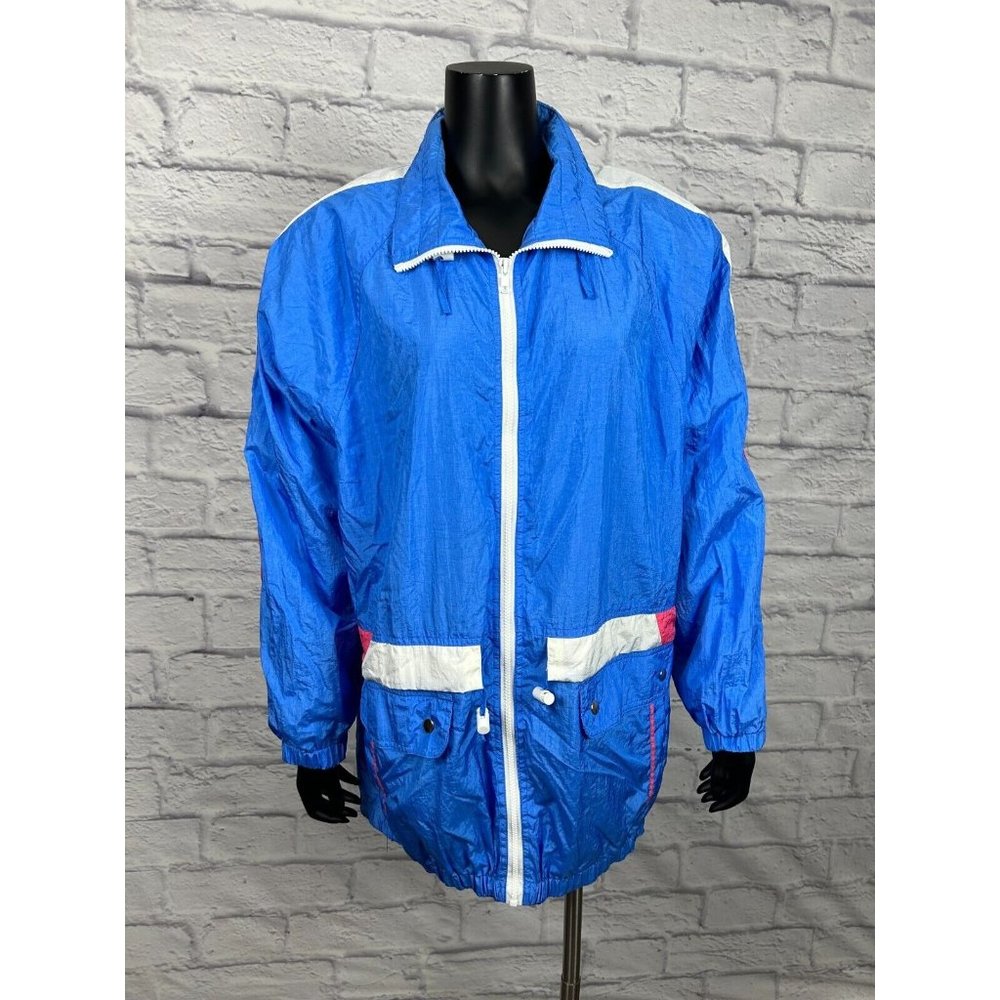 Mariel Full Zip Women's Windbreaker Jacket Coat With Shoulder Pads Blue Vtg 90's